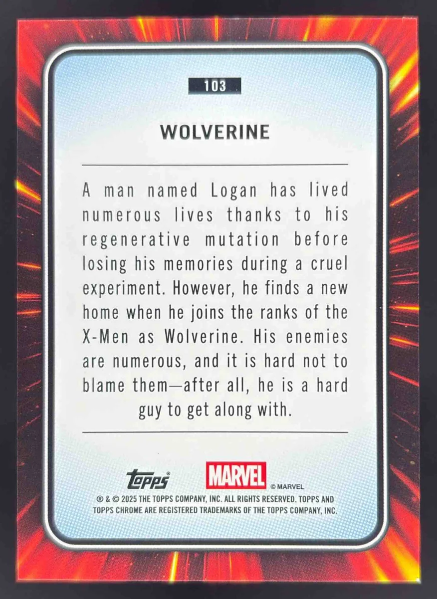 2025 Topps Chrome Marvel Blue Refractor #103 Wolverine /299 - Image 2