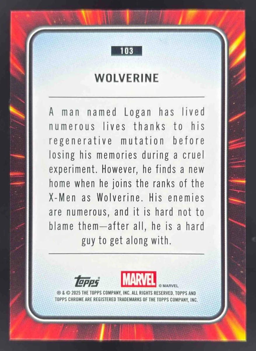 2025 Topps Chrome Marvel Blue Refractor #103 Wolverine /299 - Image 2