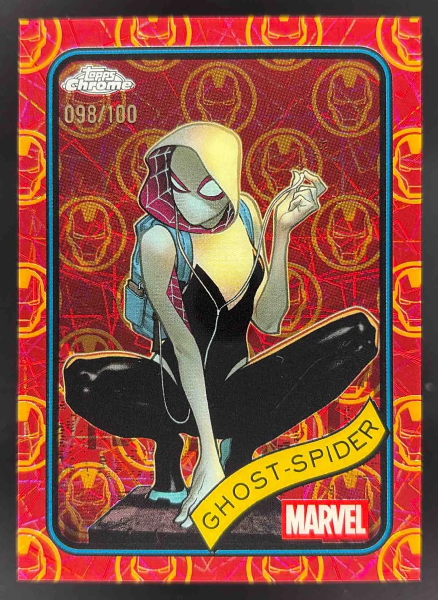 2025 Topps Chrome Marvel Iron Man Red Gold Lazer Refractor #29 Ghost-Spider /100