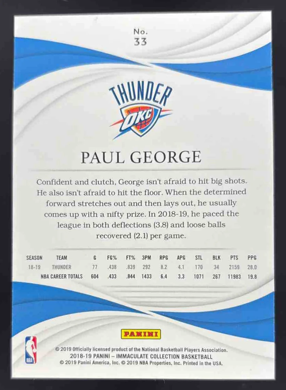 2018-19 Panini Immaculate Collection Gold #33 Paul George /10 - Image 2