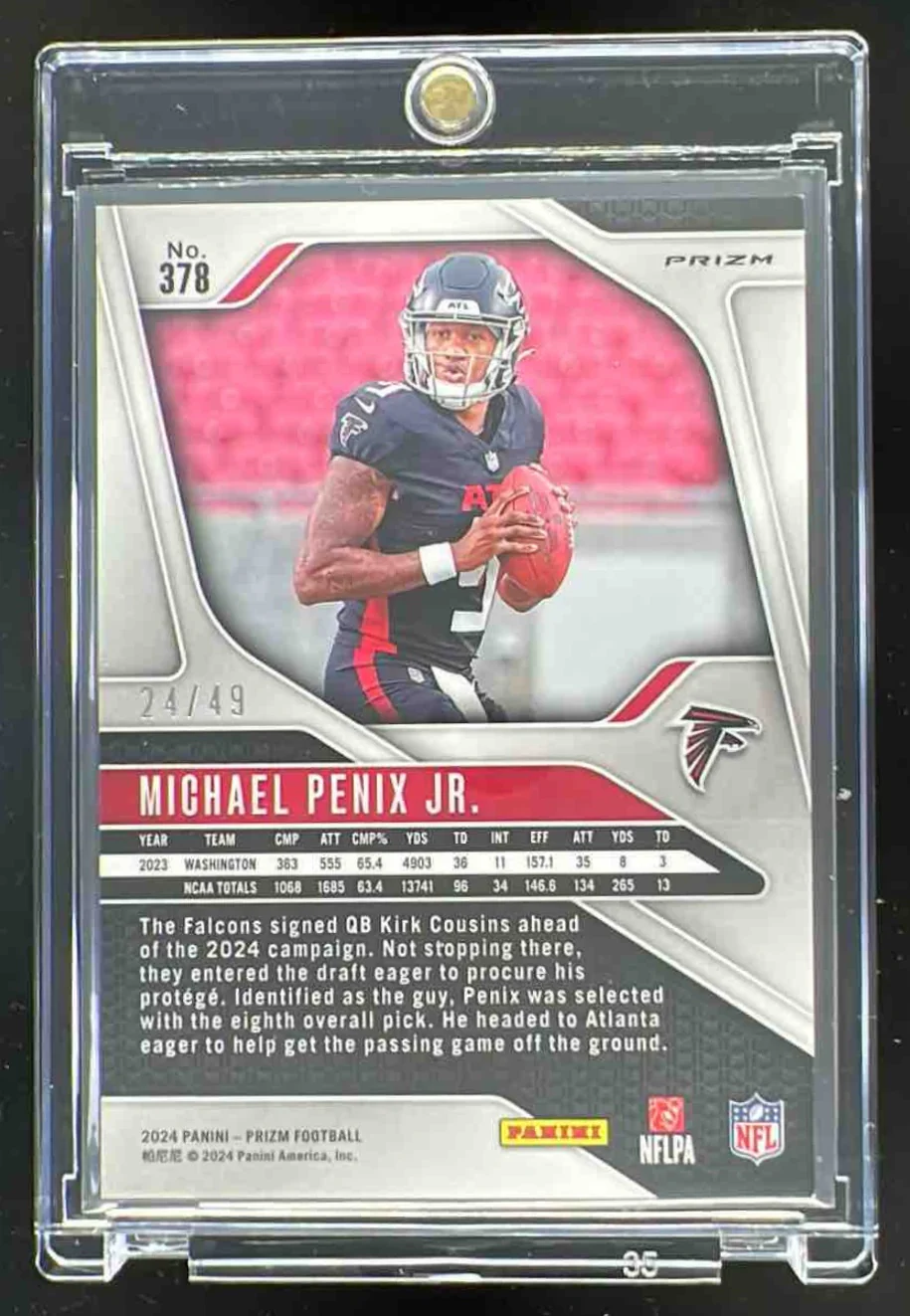 2024 Panini Prizm Purple Power Prizm #378 Michael Penix Jr. RC /49 - Image 2