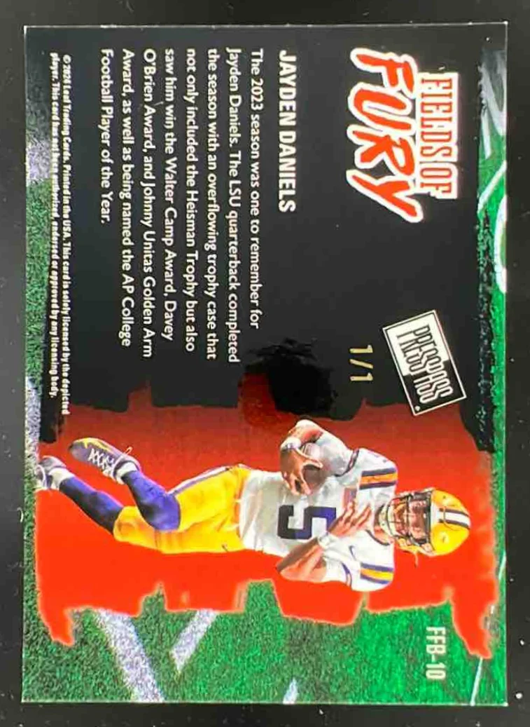 2024 Leaf Collective Fields of Fury Crystal Light Blue #FFB10 Jayden Daniels 1/1 - Image 2