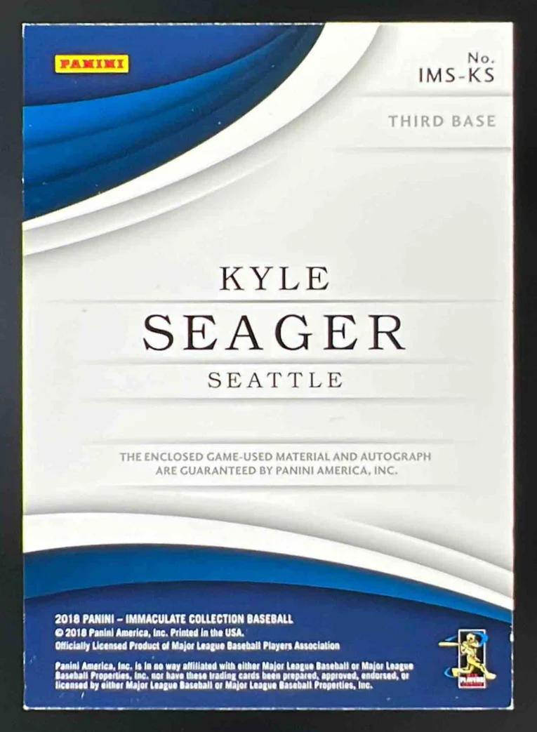 2018 Immaculate Collection Material Signatures Tag #IMS-KS Kyle Seager Auto 1/1 - Image 2