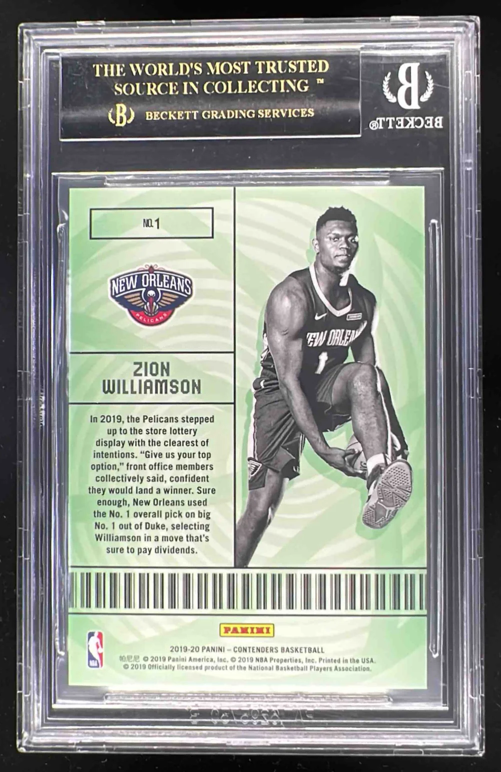 2019 Panini Contenders Lottery Ticket #1 Zion Williamson RC BGS 10 Black Label - Image 2