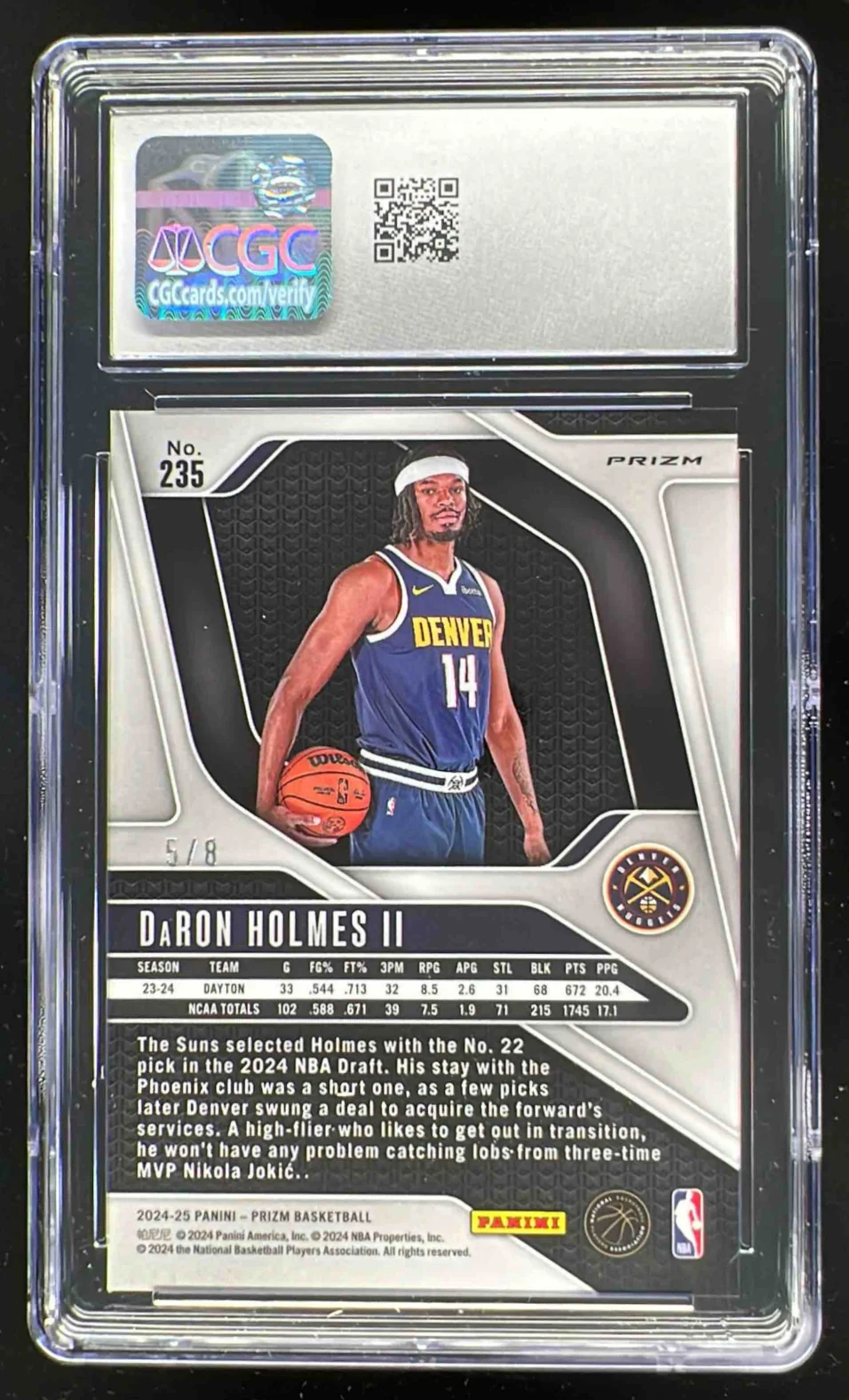 2024-25 Panini Prizm Choice Green Prizm #235 DaRon Holmes II RC /8 CCG 10 - Image 2