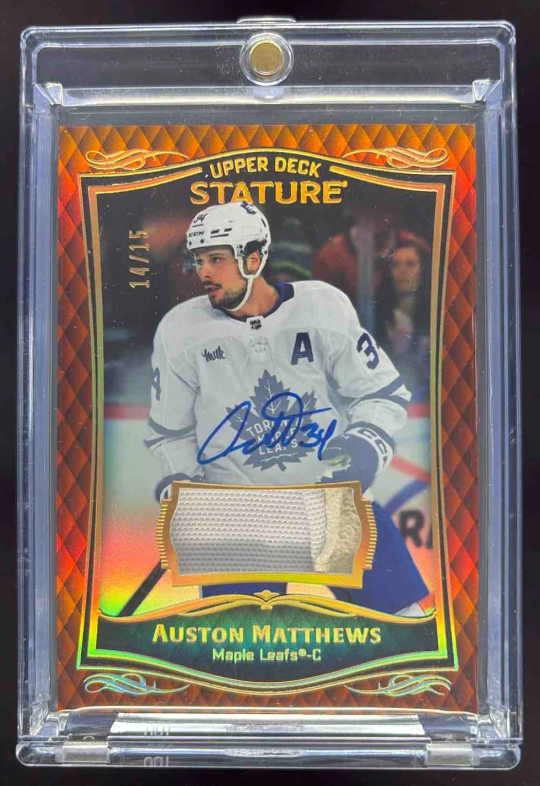 2024-25 Upper Deck Stature Memorabilia Orange #23 Auston Matthews Auto /15