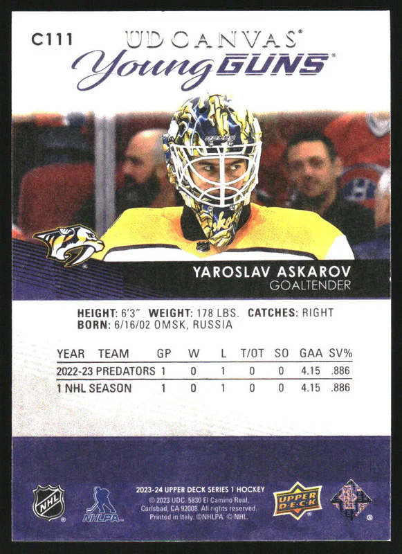 2023-24 Upper Deck UD Canvas #C111 Yaroslav Askarov Young Guns RC - Image 2