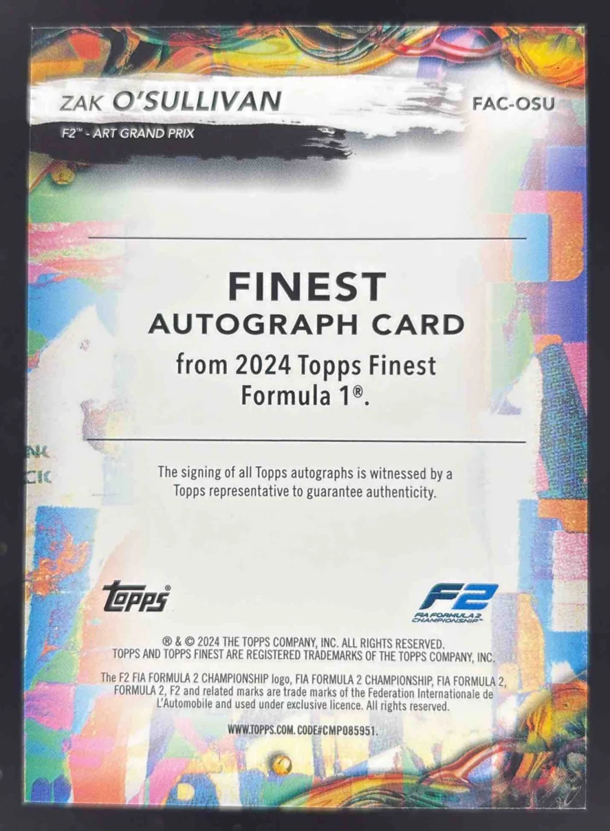 2024 Topps Finest Formula 1 Finest Red Refractor #FAC-OSU Zak O'Sullivan Auto /5 - Image 2