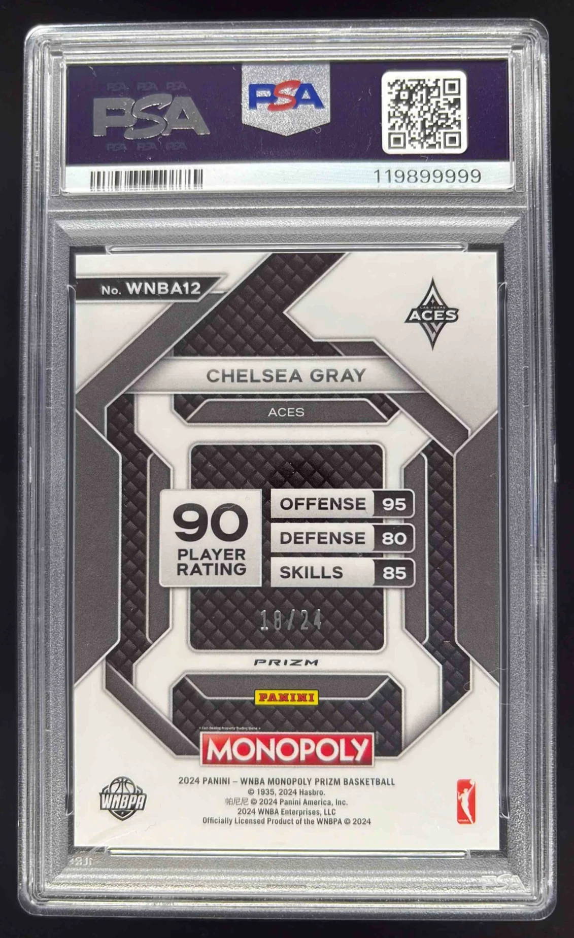 2024 Panini Prizm Monopoly WNBA Insert Green Chelsea Gray /24 PSA 10 - Image 2