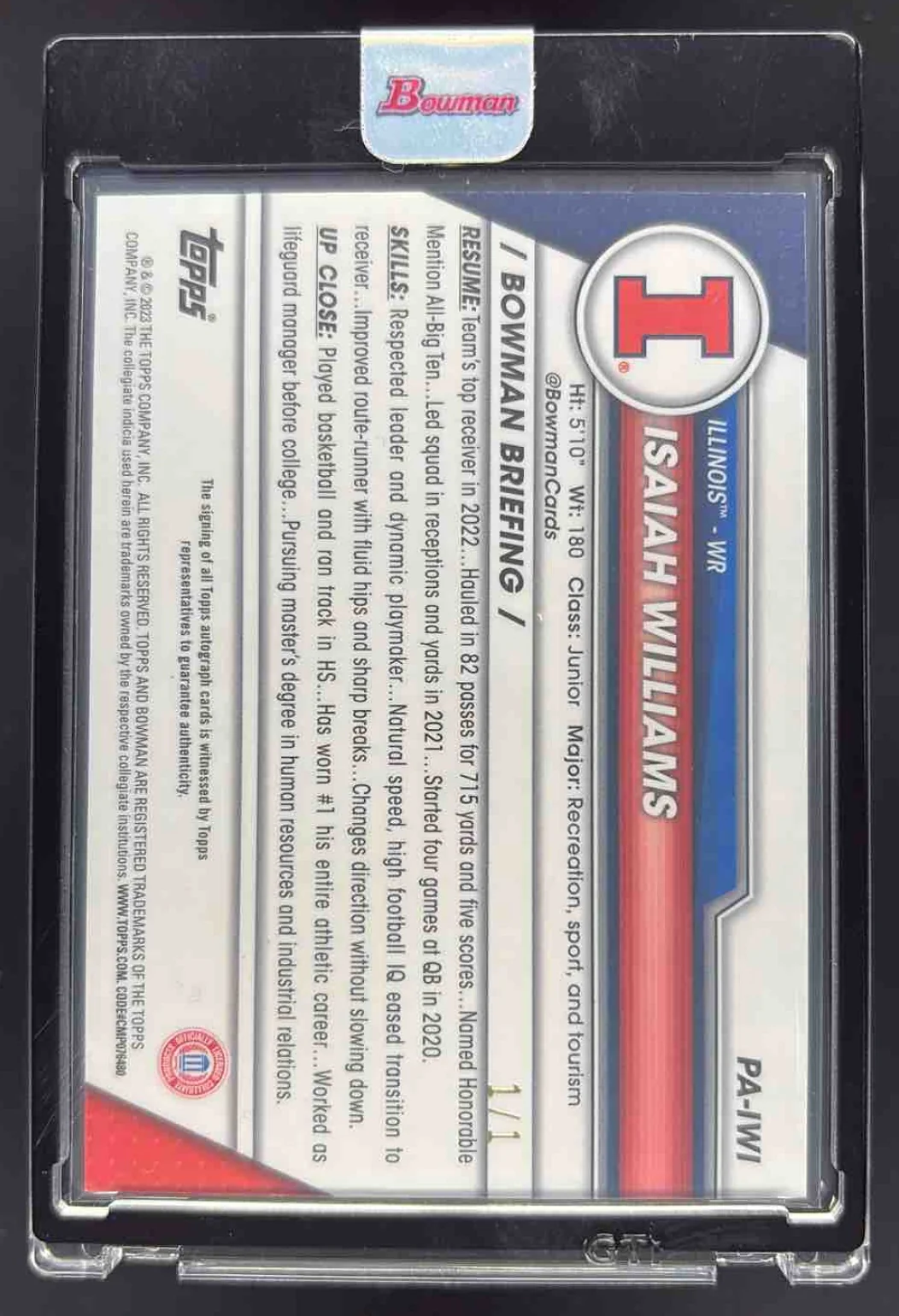 2023 Bowman University Chrome Sapphire Padpradascha Isaiah Williams Auto 1/1 - Image 2