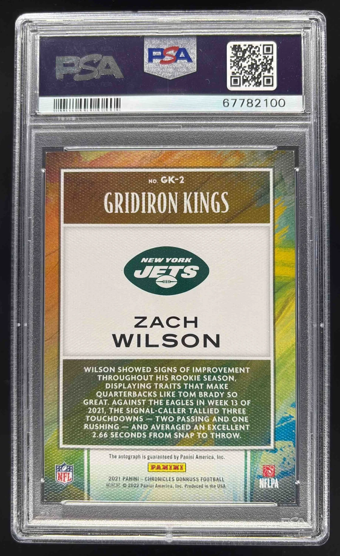 2021 Panini Chronicles Gridiron Kings Red #GK-2 Zach Wilson RC Auto PSA 8 - Image 2