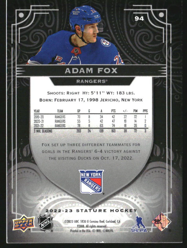 2022-23 Upper Deck Stature Black #94 Adam Fox /15 - Image 2