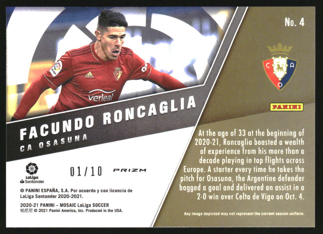 2020-21 Panini Mosaic La Liga Montage Mosaic Gold #4 Facundo Roncaglia /10 - Image 2
