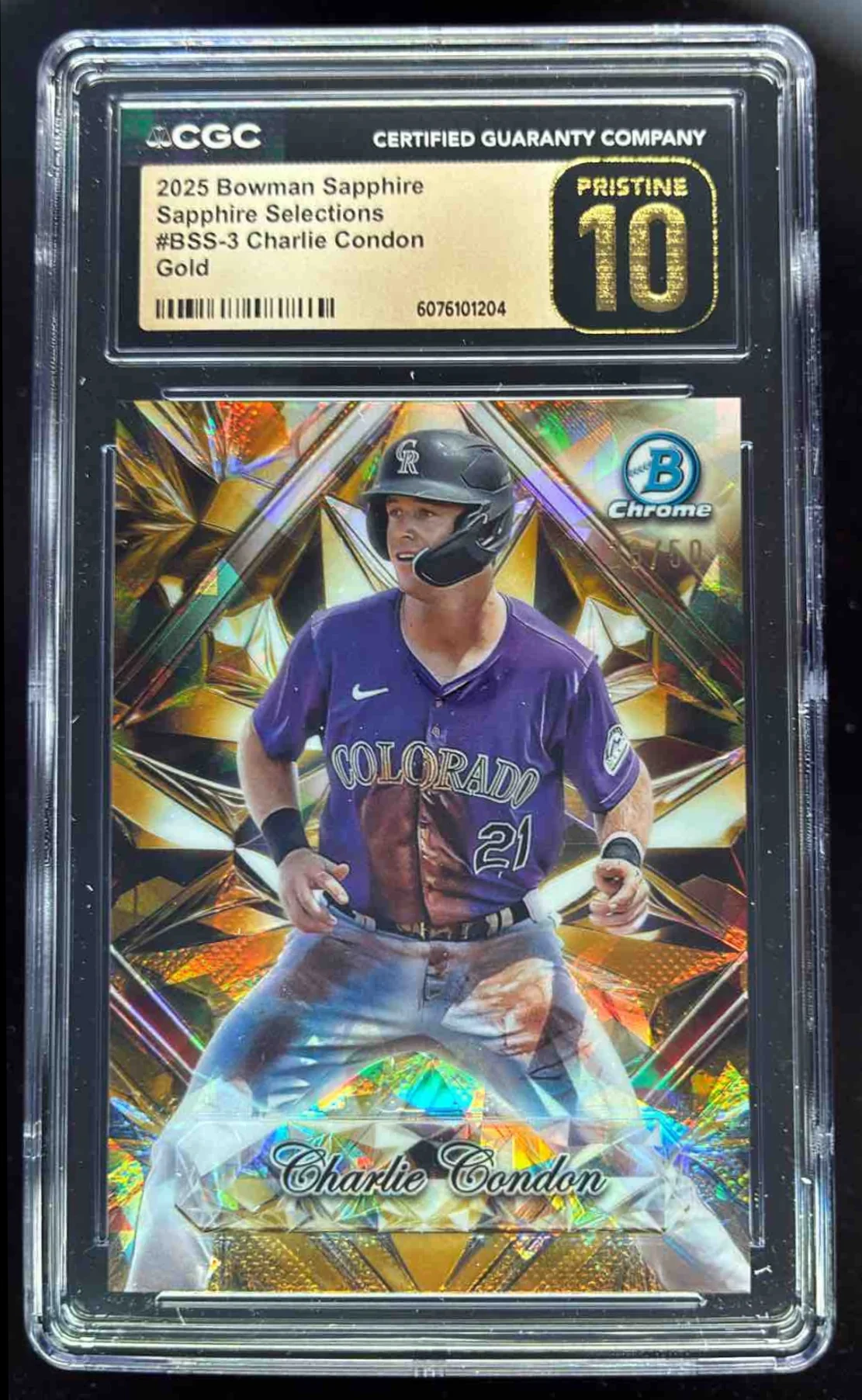 2025 Bowman Sapphire Selections Gold Refractors #BSS-3 Charlie Condon /50 CGC 10