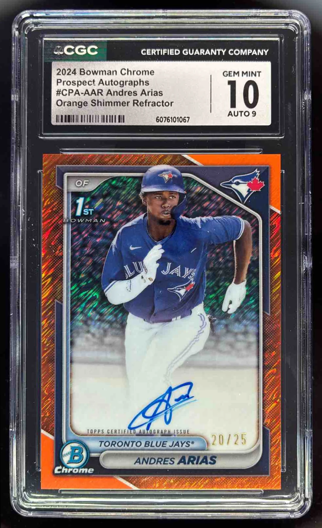 2024 Bowman Chrome Orange Shimmer #CPA-AAR Andres Arias RC Auto /25 CGC 10