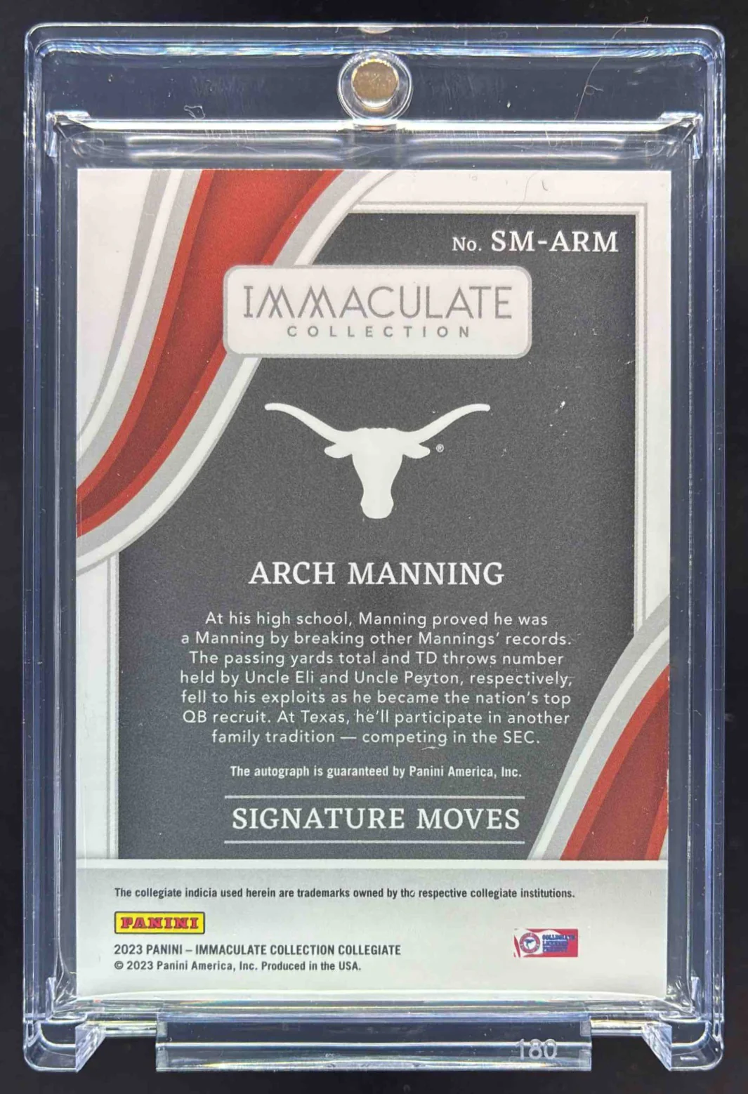 2023 Immaculate Collection Collegiate Signature Moves #ARM Arch Manning Auto /99 - Image 2