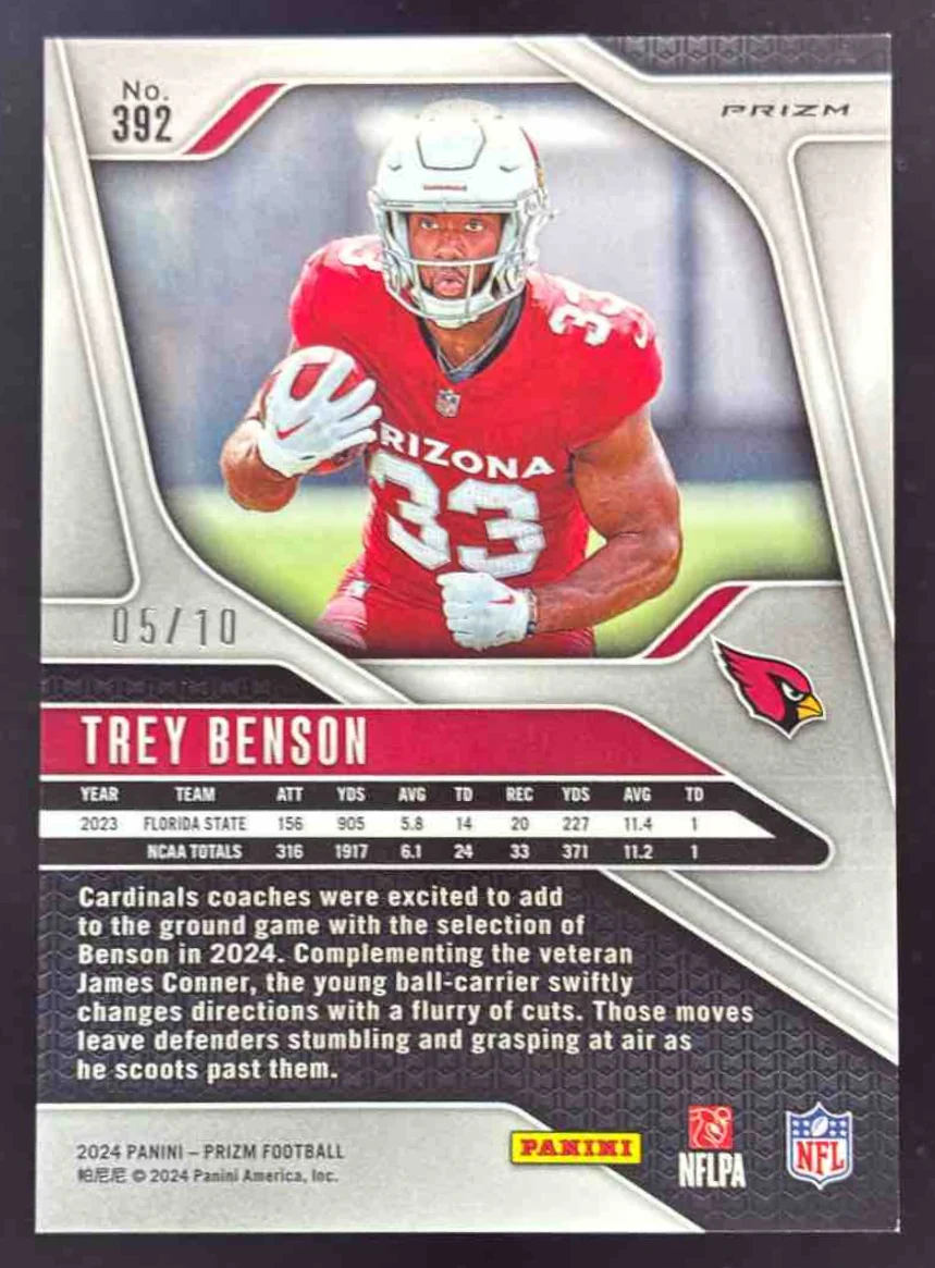 2024 Panini Prizm Gold Prizm #392 Trey Benson RC /10 - Image 2