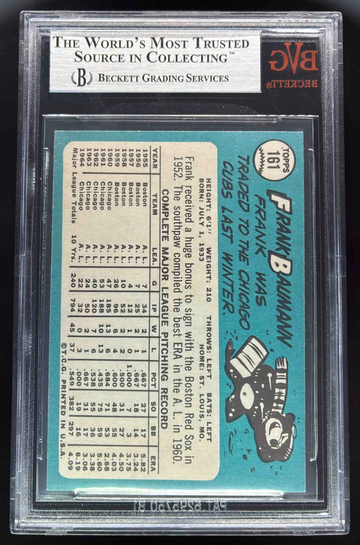 1965 Topps #161 Frank Baumann BGS 9 - Image 2
