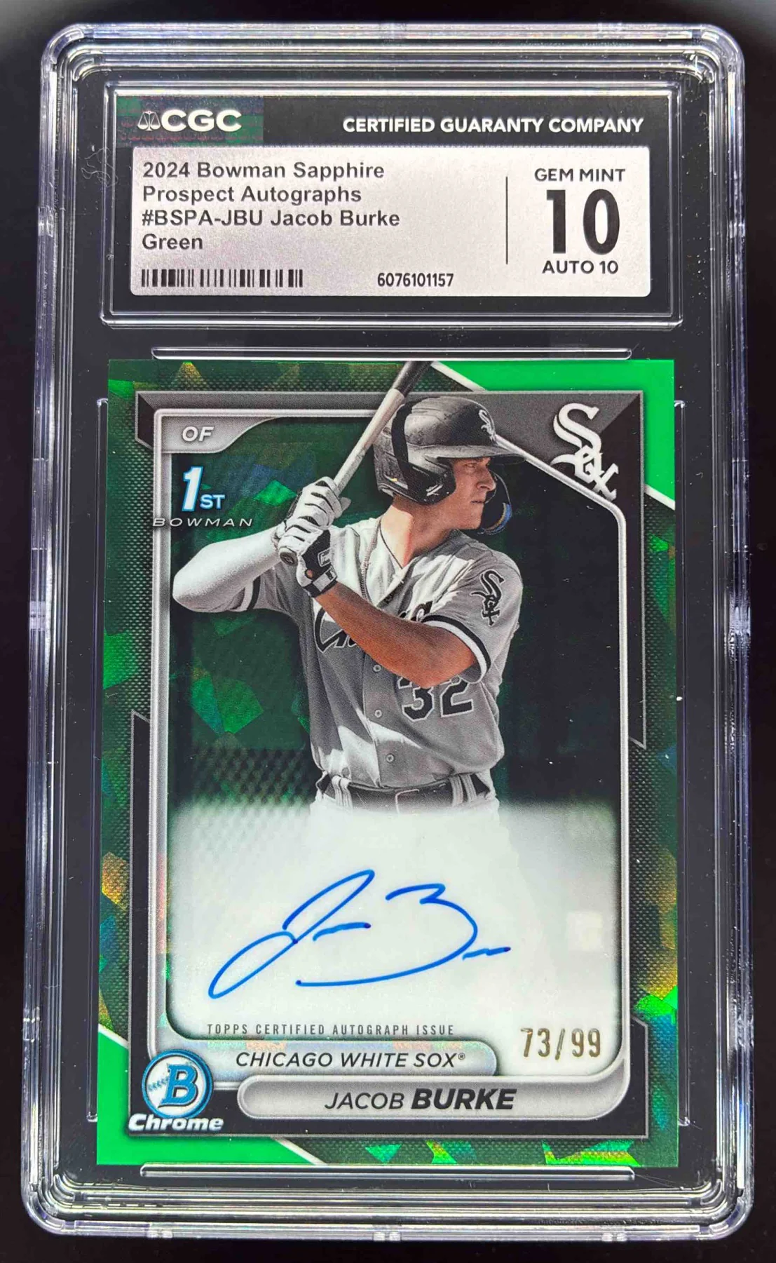 2024 Bowman Sapphire Chrome Green #BSPA-JBU Jacob Burke RC Auto /99 CGC 10