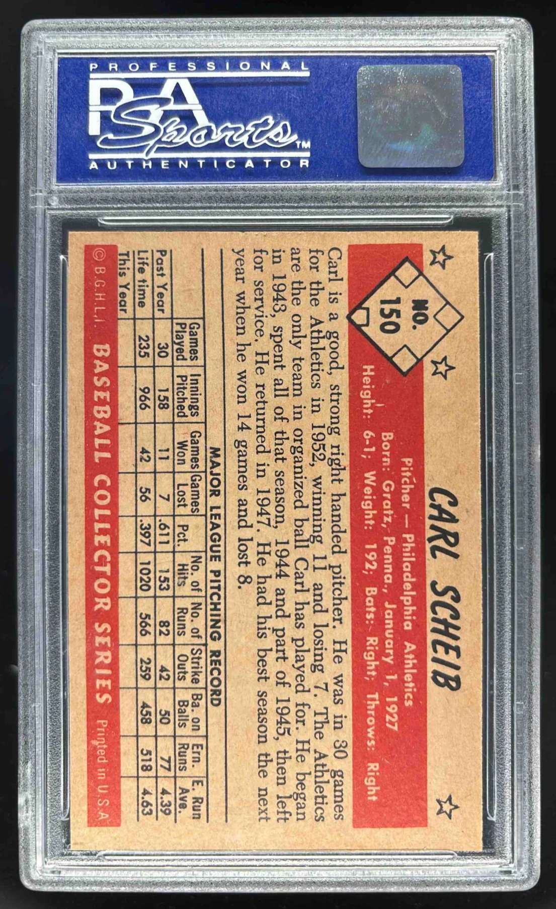 1953 Bowman Color #150 Carl Scheib PSA 8 - Image 2