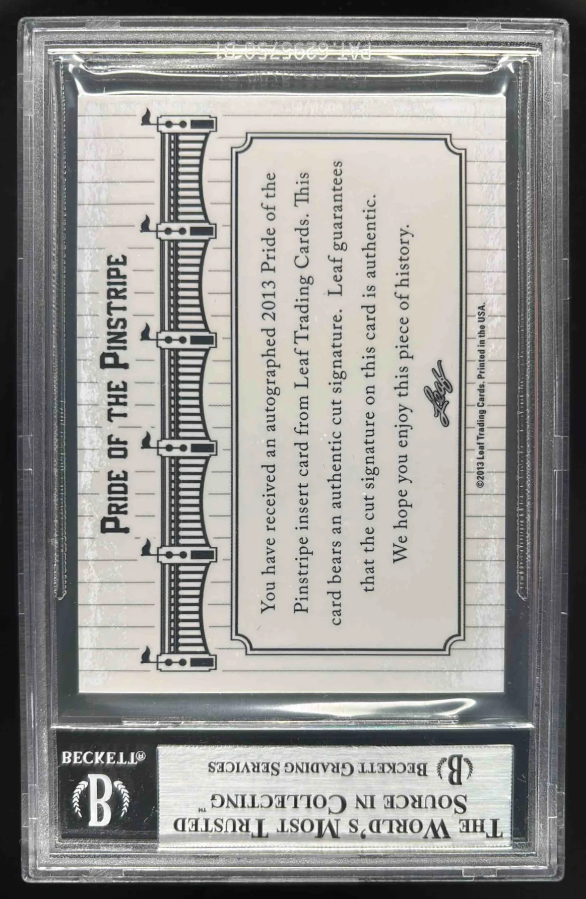 2013 Leaf Cut Signature Pride Pinestripe Mickey mcDermott Auto BGS Authentic - Image 2