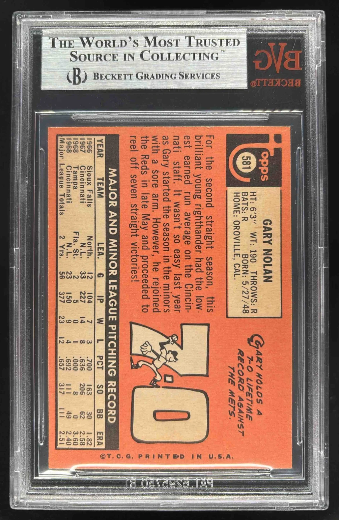 1969 Topps #581 Gary Nolan BGS 8.5 - Image 2
