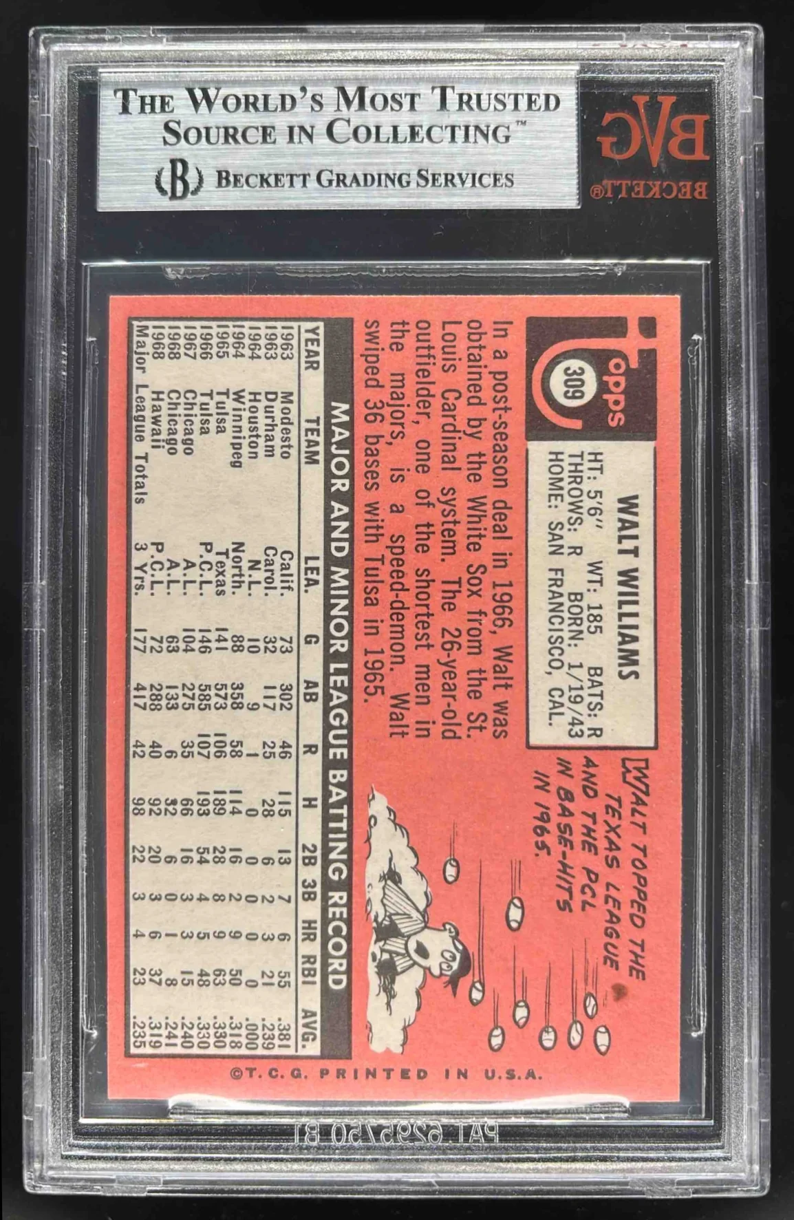 1969 Topps #309 Walt Williams BGS 8.5 - Image 2