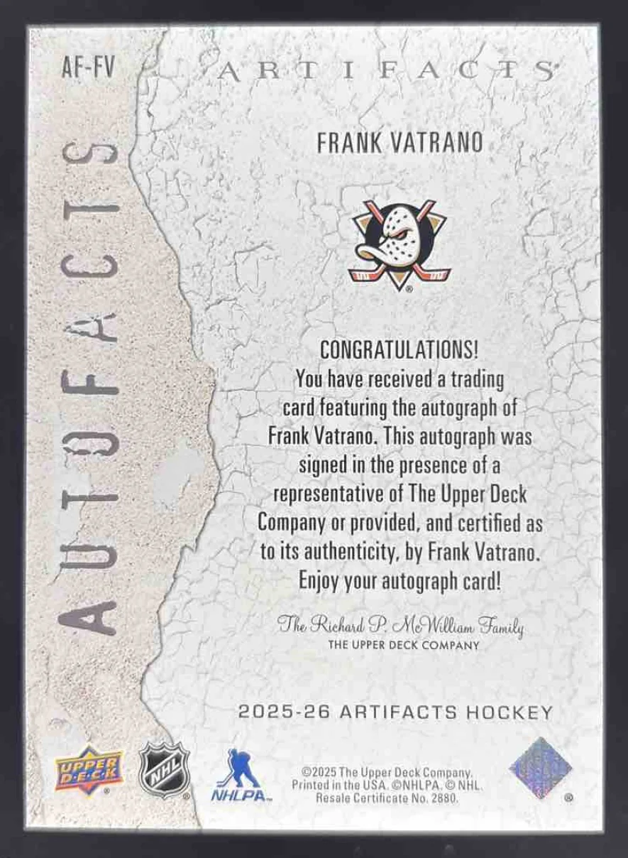 2025-26 Upper Deck Artifacts Autofacts #AF-FV Frank Vatrano Autograph Auto - Image 2