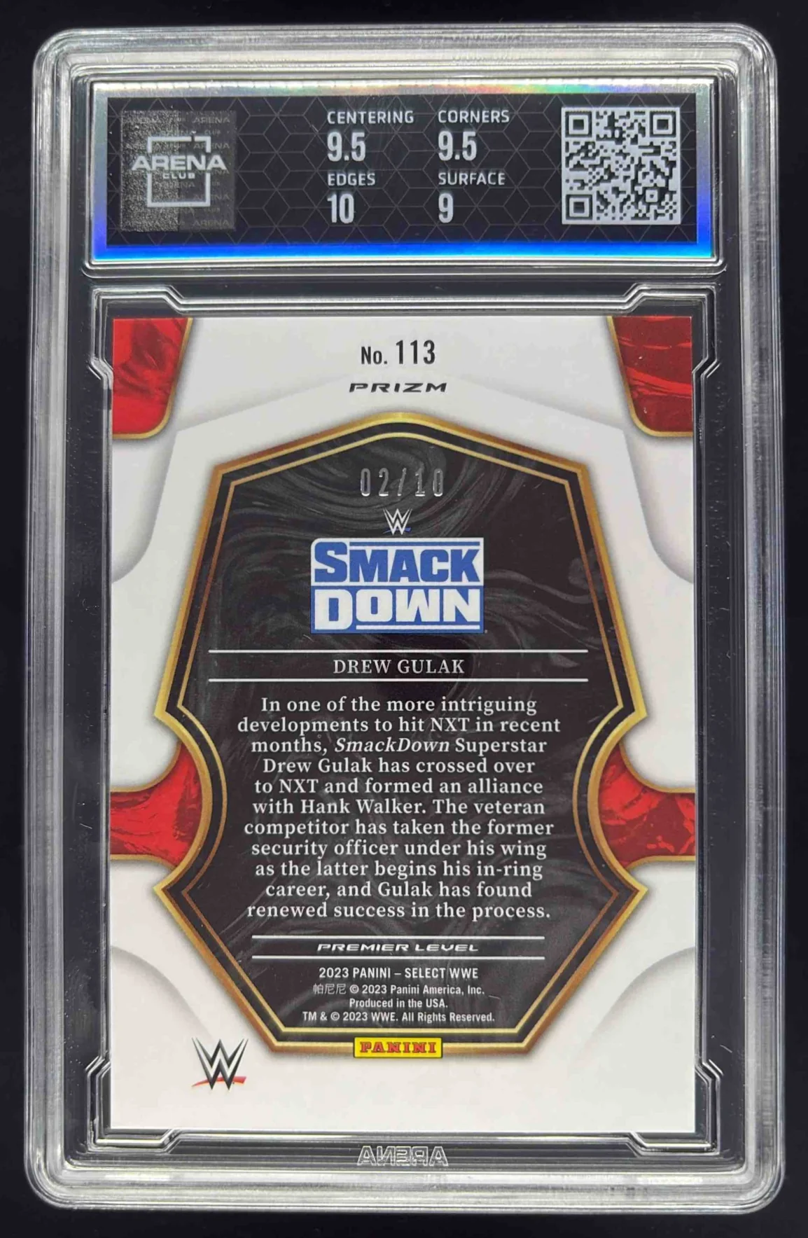 2023 Panini Select WWE Gold Flash Prizms #113 Drew Gulak Premier /10 Arena 9.5 - Image 2