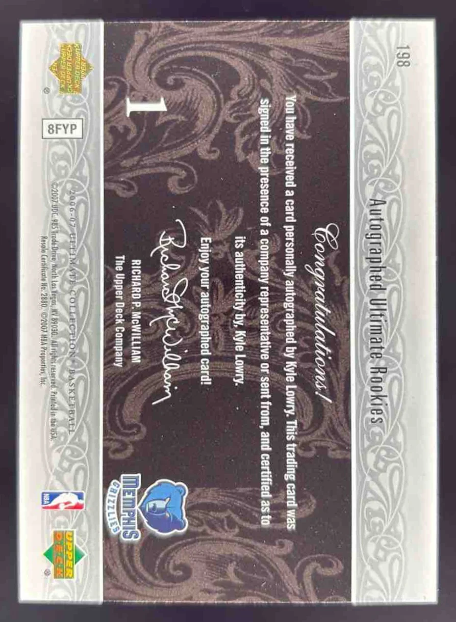 2006-07 Upper Deck Ultimate Collection #198 Kyle Lowry Autograph RC Auto /350 - Image 2