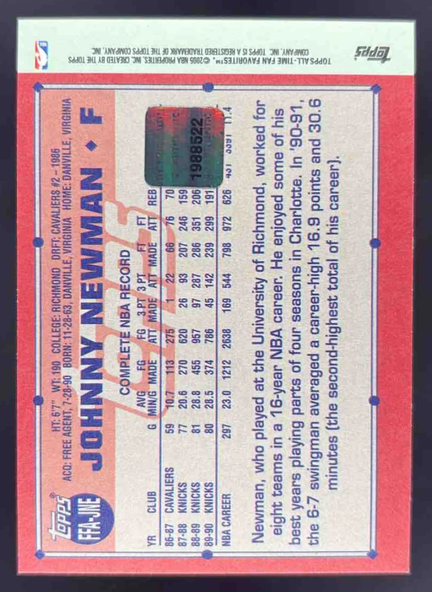 2005-06 Topps 1952 Style All Time Fan Favorites #FFA-JNE Johnny Newman Auto - Image 2