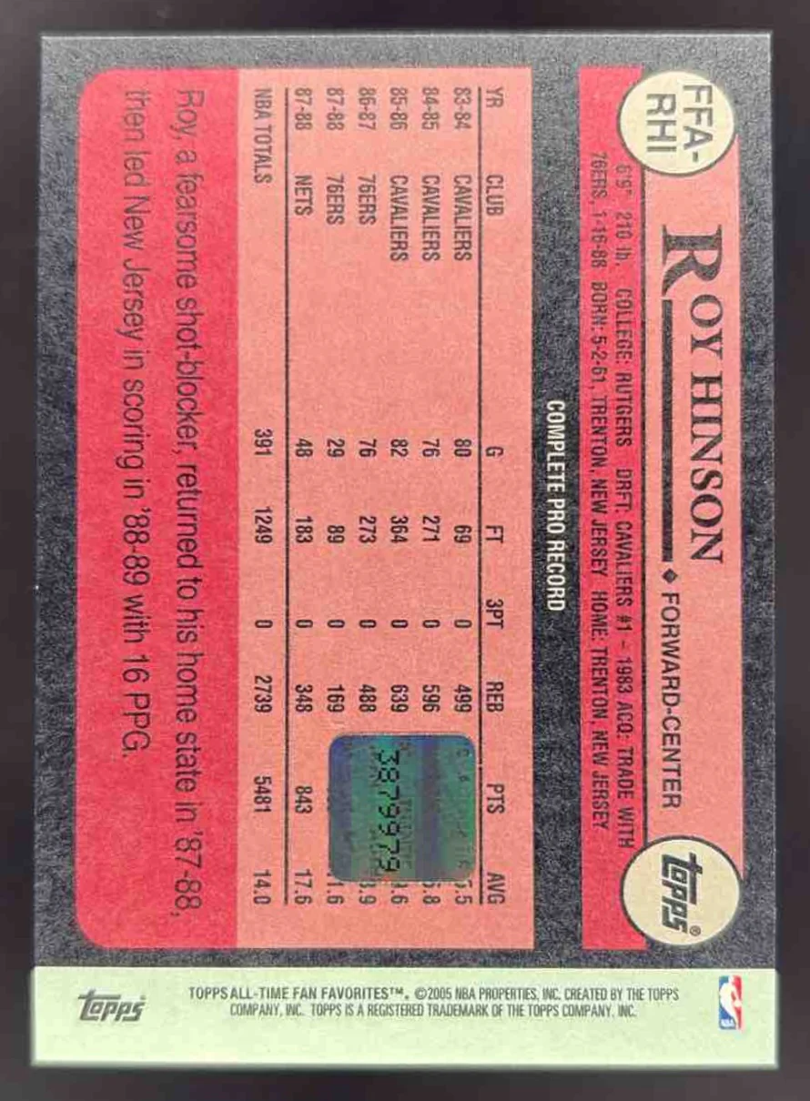 2005-06 Topps 1952 Style All Time Fan Favorites Autographs #RHI Roy Hinson Auto - Image 2