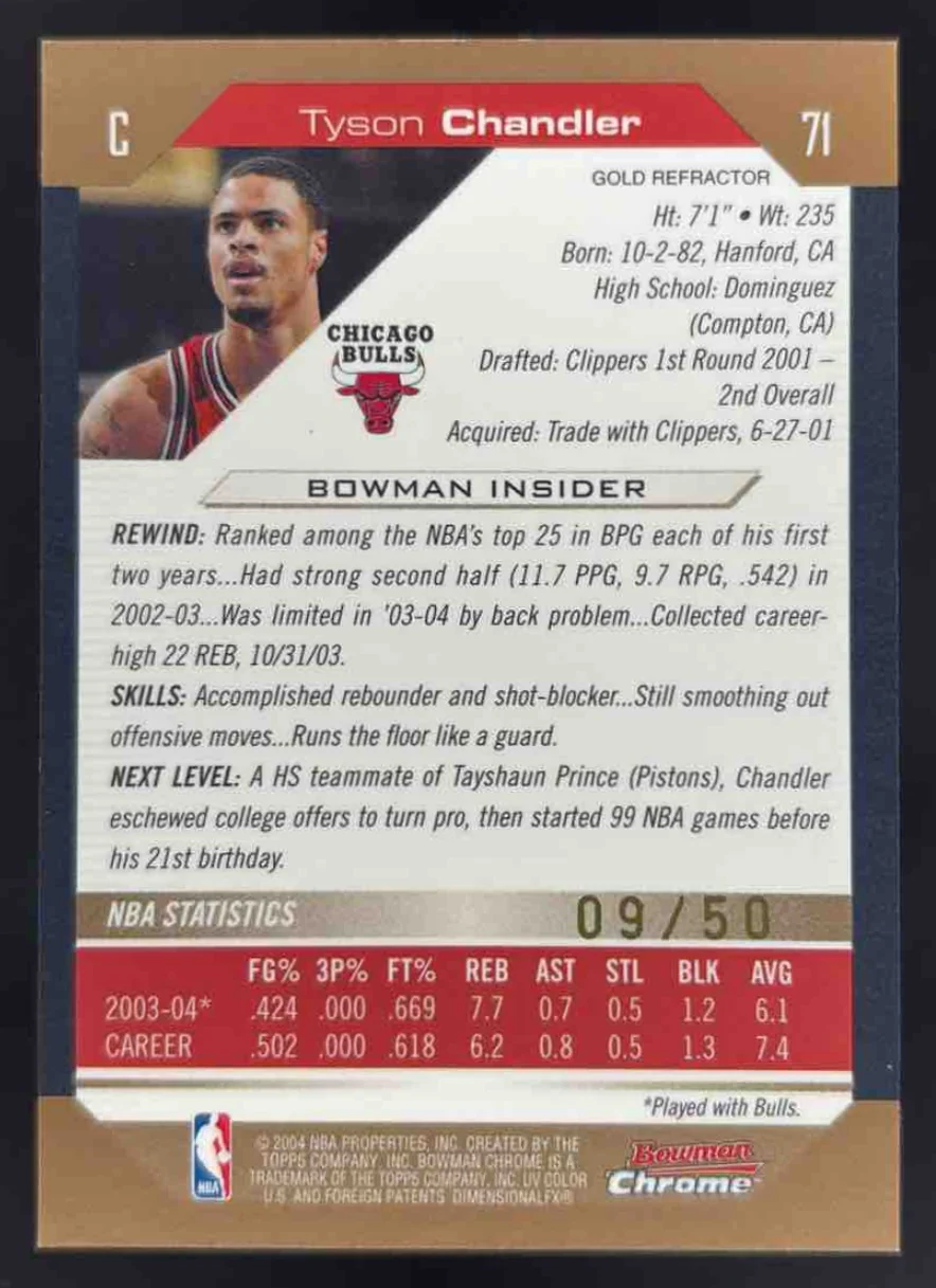 2004-05 Bowman Chrome Refractors Gold #71 Tyson Chandler /50 - Image 2
