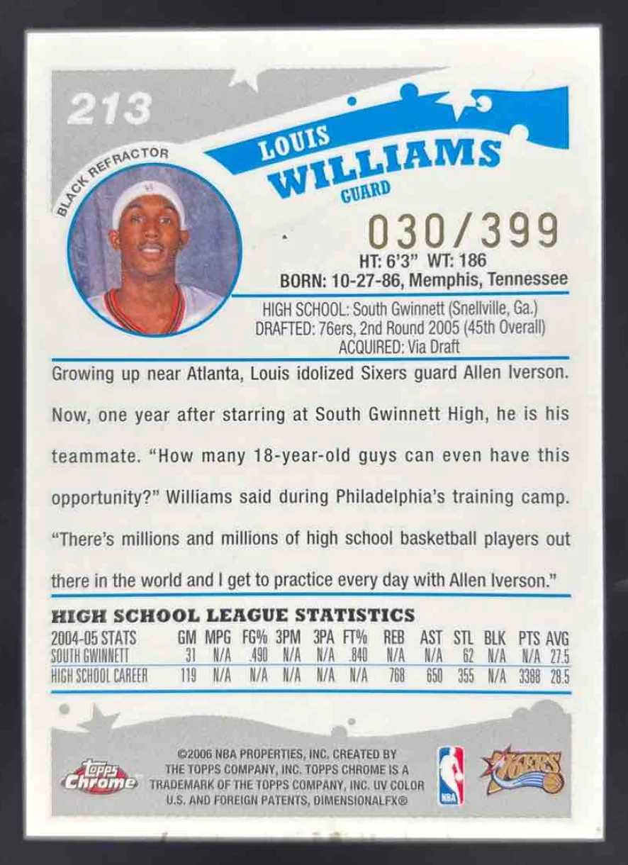2005-06 Topps Chrome Refractors Black #18 Lou Williams /399 - Image 2