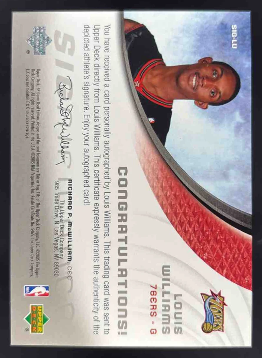 2005-06 SP Game Used SIGnificance #SIG-LU Louis Williams RC Auto /100 - Image 2