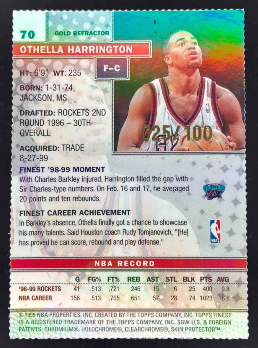 1999-00 Topps Finest Gold Refractors #70 Othella Harrington /100 - Image 2
