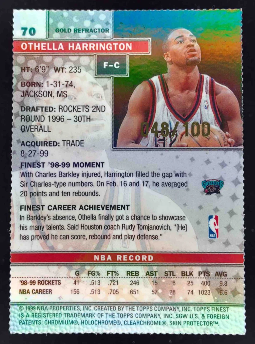 1999-00 Topps Finest Gold Refractors #70 Othella Harrington /100 - Image 2