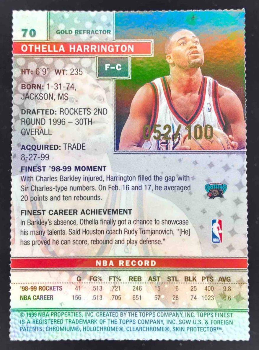 1999-00 Topps Finest Gold Refractors #70 Othella Harrington /100 - Image 2