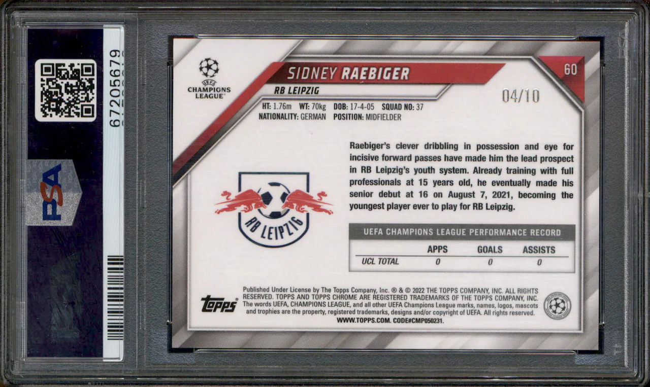 2021 Topps Chrome UCL Red Refractor #+60 Sidney Raebiger RC Rookie /10 PSA 8 - Image 2
