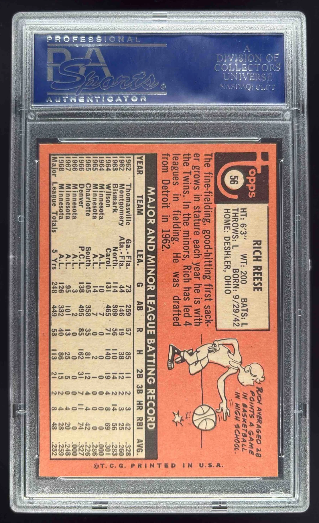 1969 Topps #56 Rich Reese PSA 8 - Image 2