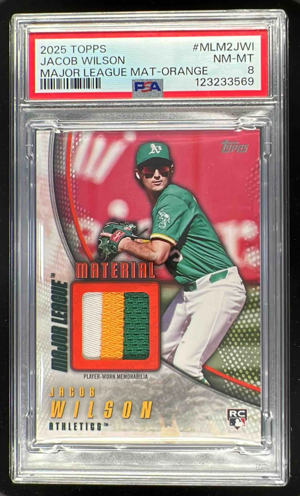 2025 Topps Major League Material Relics Orange #JWI Jacob Wilson RC /25 PSA 8