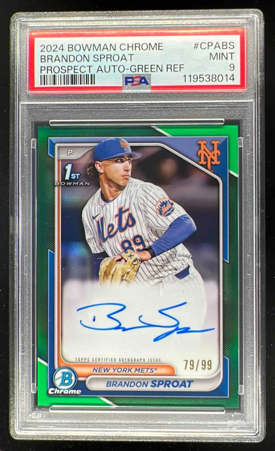 2024 Bowman Chrome Green Refractor #CPA-BS Brandon Sproat RC Auto /99 PSA 9