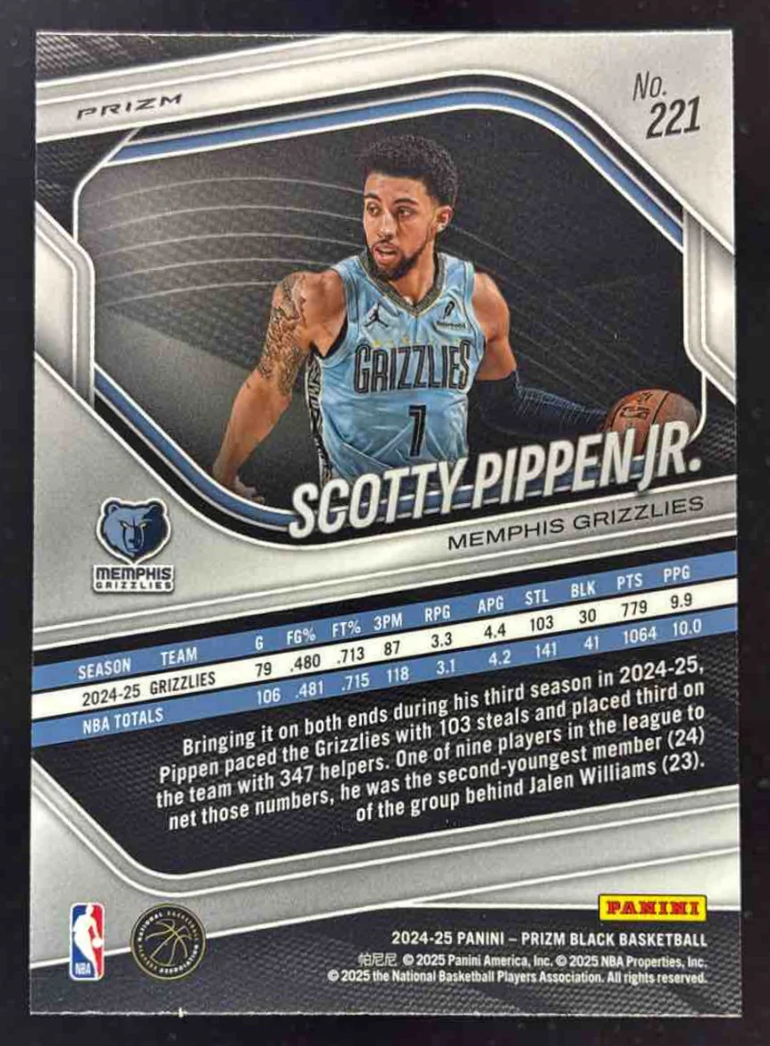 2024-25 Panini Prizm Black Snakeskin Prizms #221 Scotty Pippen Jr. - Image 2