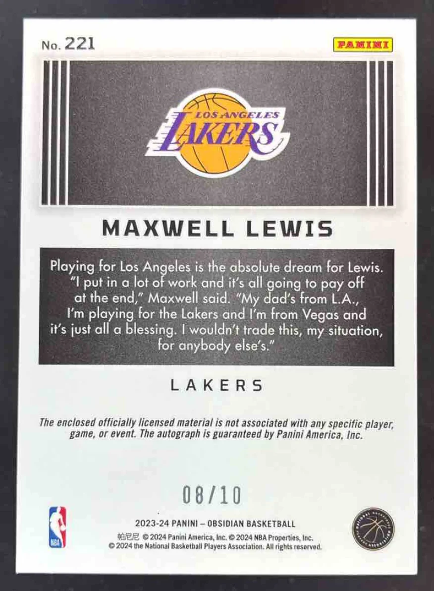 2023-24 Panini Obsidian Electric Etch Molten Mojo #221 Maxwell Lewis RC Auto /10 - Image 2