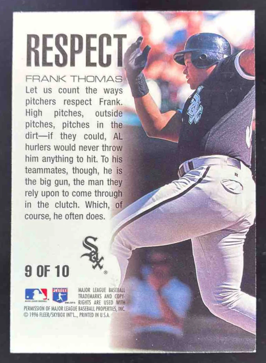 1996 Fleer Ultra Respect #9 Frank Thomas - Image 2