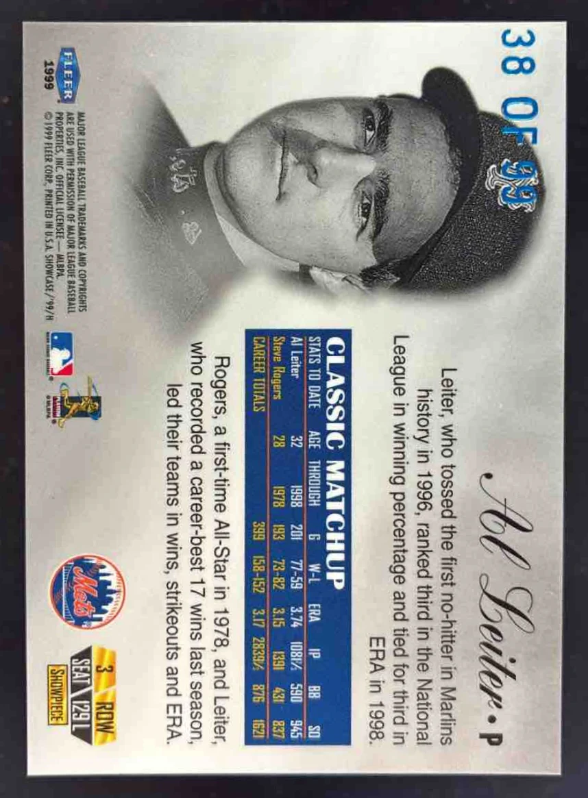 1999 Fleer Flair Showcase Legacy Collection Row 3 #129L Al Leiter /99 - Image 2