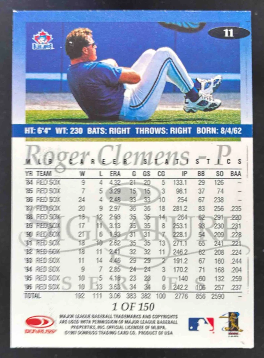1997 Donruss Signature Series Platinum Press Proofs #11 Roger Clemens - Image 2