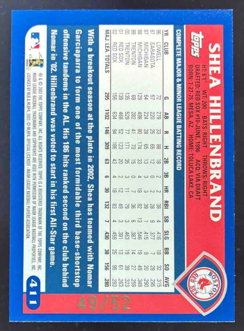 2003 Topps Black #411 Shea Hillenbrand /52 - Image 2