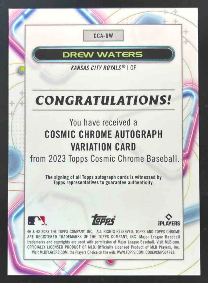 2023 Topps Cosmic Chrome Orange Galactic Refractor #DW Drew Waters RC Auto /25 - Image 2