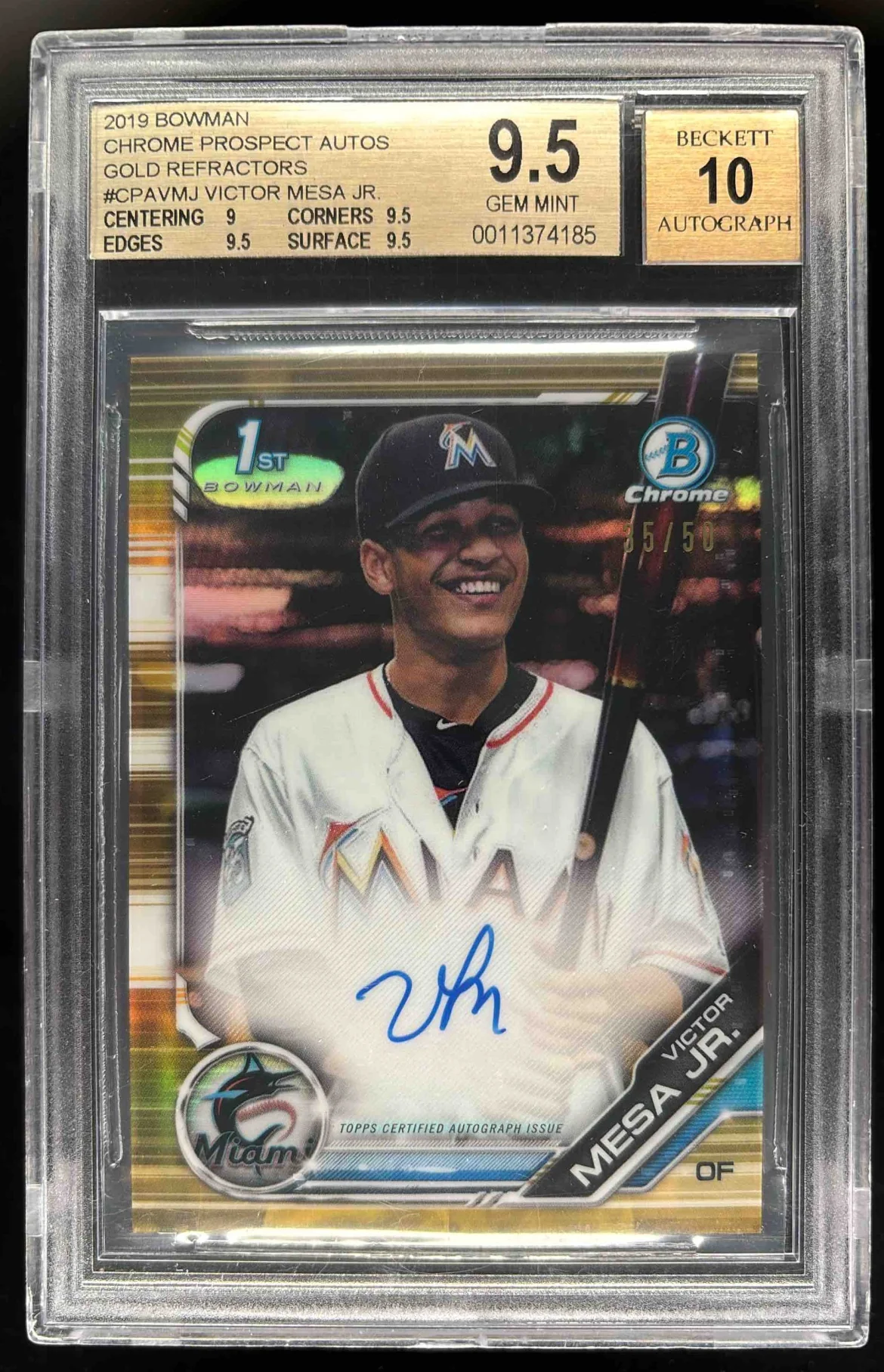 2019 Bowman Chrome Gold Refractor #CPA-VMJ Victor Mesa Jr. Auto /50 BGS 9.5